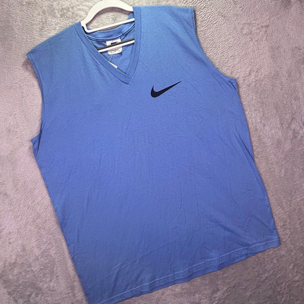 Nike Womens Sleeveless Top XL Blue Vintage 90s Made in USA Big Swoosh 220150-448
